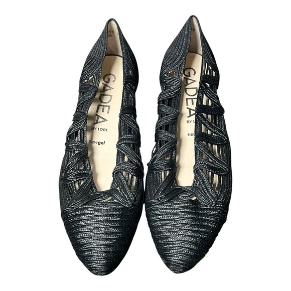Black Textured Flats for Women - Gadea - Handmade woven - Picture 1 of 4